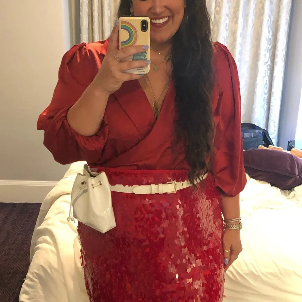 Silky Red Collared ELOQUII Bodysuit - Picture 9 of 9